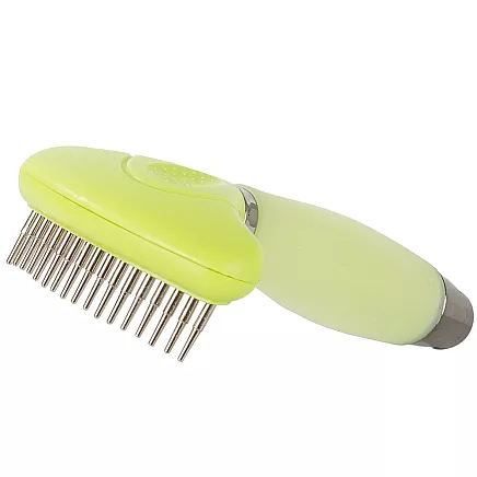 Divpusējs trimmeris-grābeklis suņiem un kaķiem pavilnas izķemmēšanai, zaļš