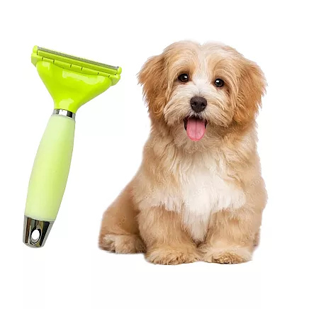 Trimmeris dzīvniekiem pavilnas izķemmēšanai, nerūsējošā tērauda suka, zaļš