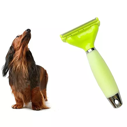 Trimmeris dzīvniekiem pavilnas izķemmēšanai, nerūsējošā tērauda suka, zaļš