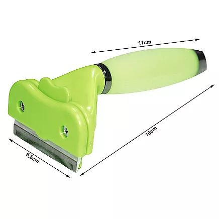 Trimmeris dzīvniekiem pavilnas izķemmēšanai, nerūsējošā tērauda suka, zaļš