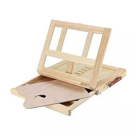 Desk easel wooden case with drawer tilt adjustment