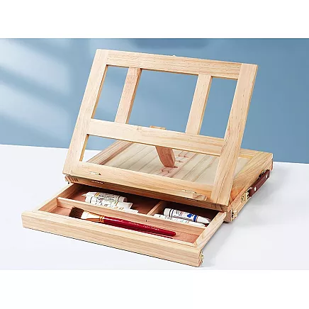 Desk easel wooden case with drawer tilt adjustment
