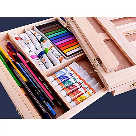 Desk easel wooden case with drawer tilt adjustment