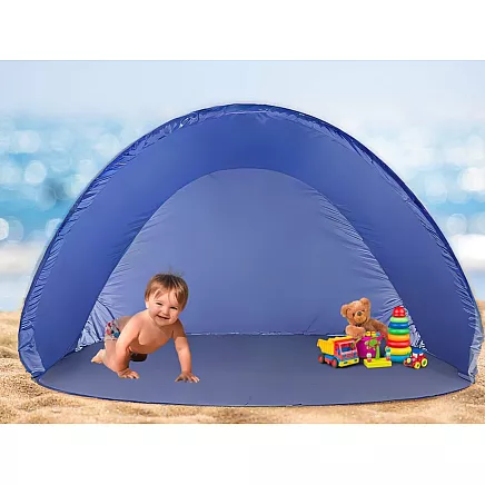 Pašizplešams pludmales telts ar UV aizsardzību, liels, zils