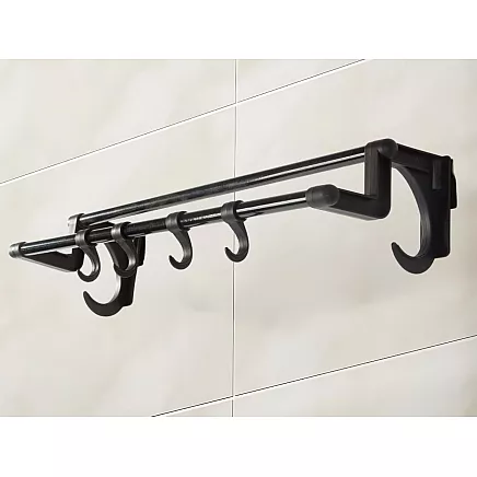 Bathroom hanger black for towels and accessories 40cm without drilling 4 hooks