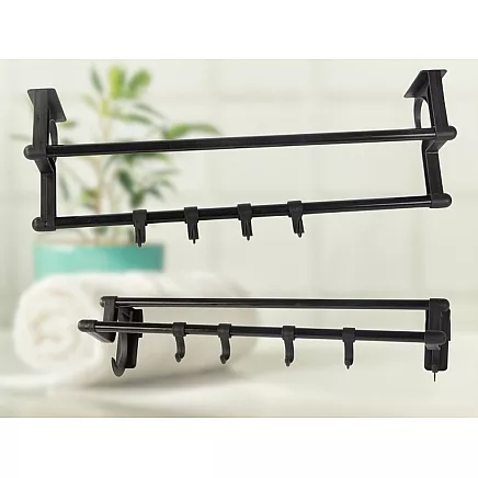 Bathroom hanger black for towels and accessories 40cm without drilling 4 hooks