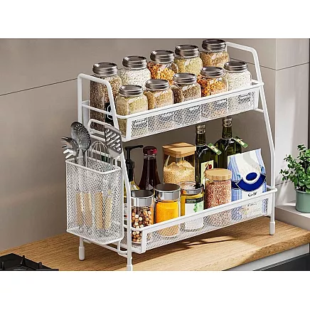 Kitchen shelf loft kitchen organiser two-storey stand with basket