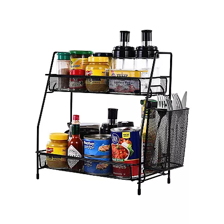 Kitchen shelf loft kitchen organiser two-storey stand with basket
