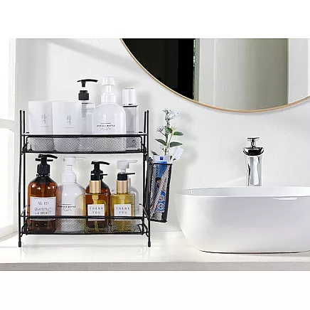 Kitchen shelf loft kitchen organiser two-storey stand with basket