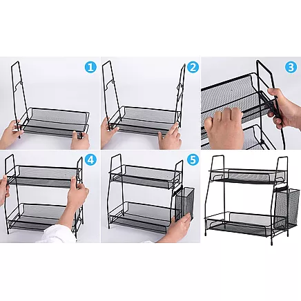 Kitchen shelf loft kitchen organiser two-storey stand with basket