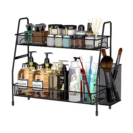 Kitchen shelf loft kitchen organiser two-storey stand with basket