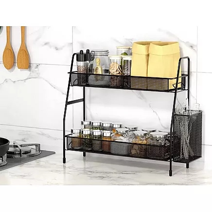 Kitchen shelf loft kitchen organiser two-storey stand with basket