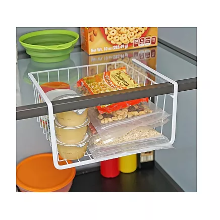 Hanging basket under shelf metal basket organiser kitchen basket white