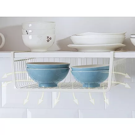 Hanging basket under shelf metal basket organiser kitchen basket white