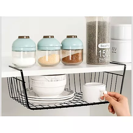 Hanging basket under shelf metal basket organiser kitchen basket white