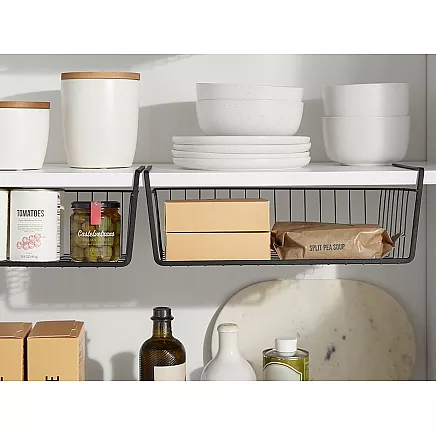 Hanging basket under shelf metal basket organiser kitchen basket white