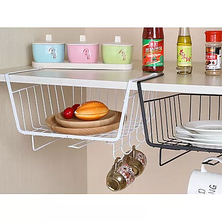 Metal basket under cabinet top 5 hooks paper holder