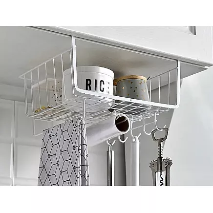Metal basket under cabinet top 5 hooks paper holder