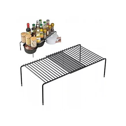Metal shelf adjustable width expandable for kitchen organiser black