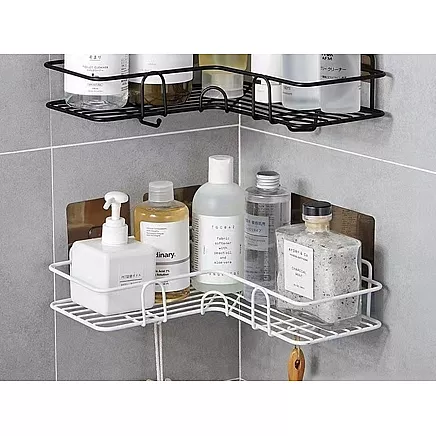 Loft corner bathroom shower shelf hanging hook white