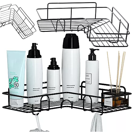 Loft corner bathroom shower shelf hanging hook black