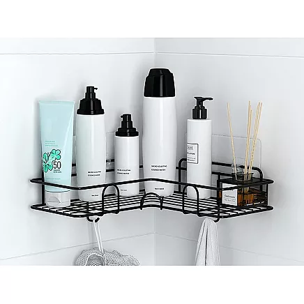 Loft corner bathroom shower shelf hanging hook black