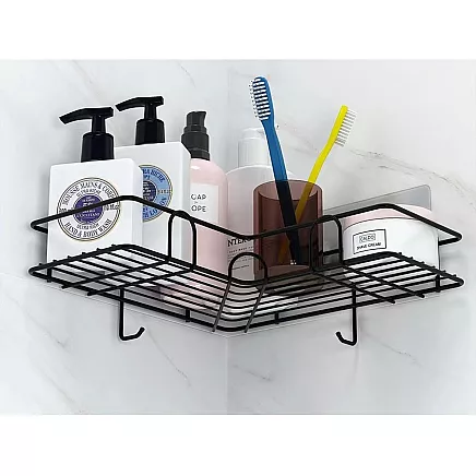 Loft corner bathroom shower shelf hanging hook black