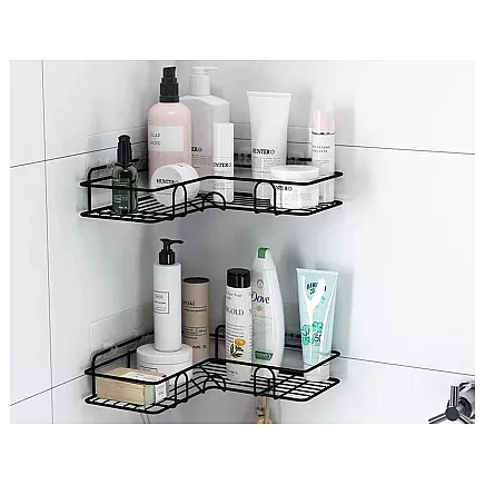 Loft corner bathroom shower shelf hanging hook black