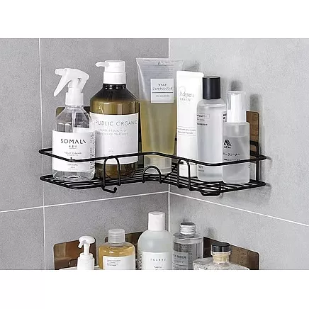 Loft corner bathroom shower shelf hanging hook black