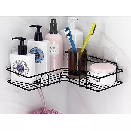 Loft corner bathroom shower shelf hanging hook black