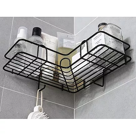 Loft corner bathroom shower shelf hanging hook black