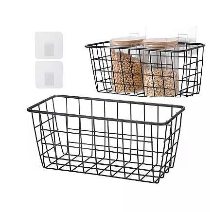 Hanging basket metal organiser hanging kitchen shelf black