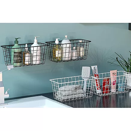 Hanging basket metal organiser hanging kitchen shelf black