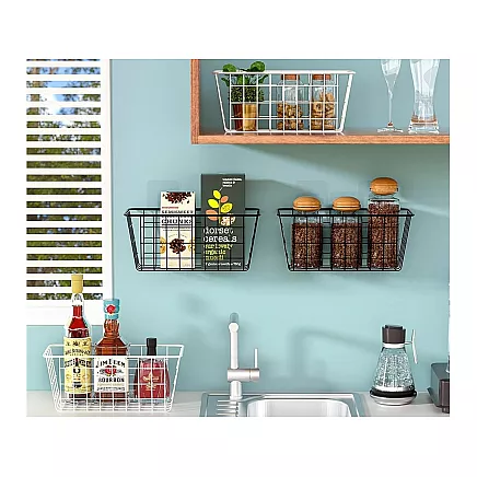 Hanging basket metal organiser hanging kitchen shelf black