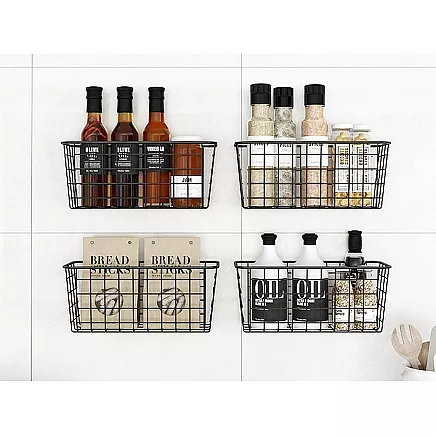 Hanging basket metal organiser hanging kitchen shelf black