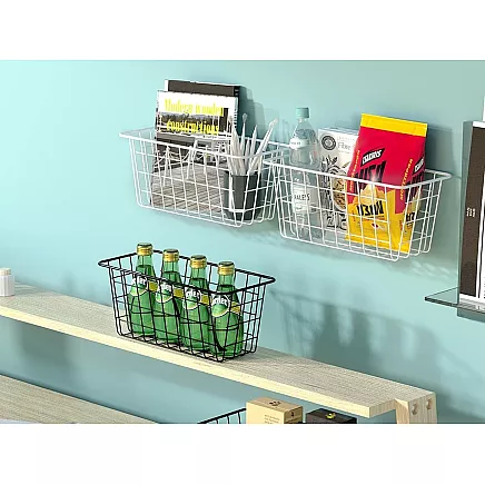 Hanging basket metal organiser hanging kitchen shelf black