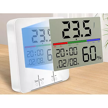 Thermometer weather station internal hygrometer clock battery lcd