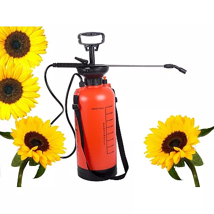 Rokas spiediena dārza smidzinātājs ar garu lance, 8L, siksna, oranžs