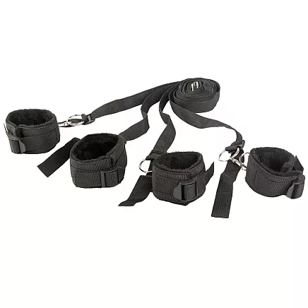 HANDCUFFS BDSM BED HARNESS SET FOR COUPLES ADJUSTABLE STRAPS BLACK