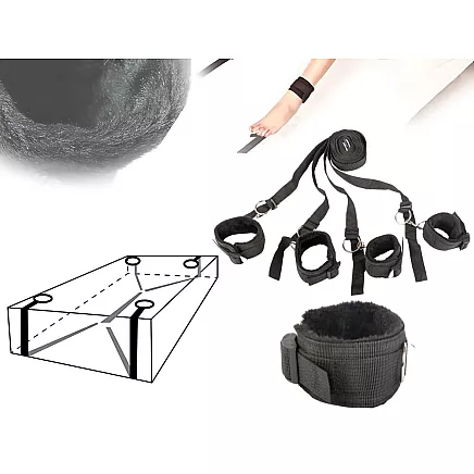 HANDCUFFS BDSM BED HARNESS SET FOR COUPLES ADJUSTABLE STRAPS BLACK