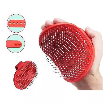 Mīksta masāžas suka suņiem un kaķiem spalvas kopšanai, sarkana