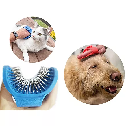 Mīksta masāžas suka suņiem un kaķiem spalvas kopšanai, sarkana