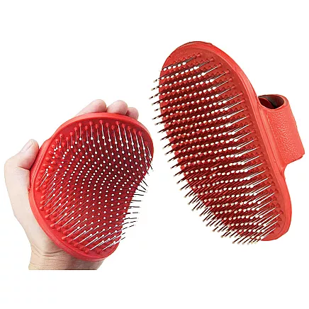 Mīksta masāžas suka suņiem un kaķiem spalvas kopšanai, sarkana