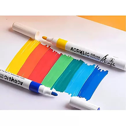 ACRYLIC MARKERS 12 PCS COLOUR FOR GLASS PLASTIC METAL WOOD + CASE