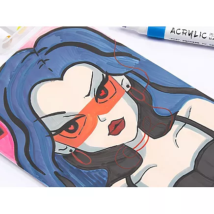 ACRYLIC MARKERS 12 PCS COLOUR FOR GLASS PLASTIC METAL WOOD + CASE