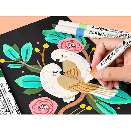 ACRYLIC MARKERS 12 PCS COLOUR FOR GLASS PLASTIC METAL WOOD + CASE