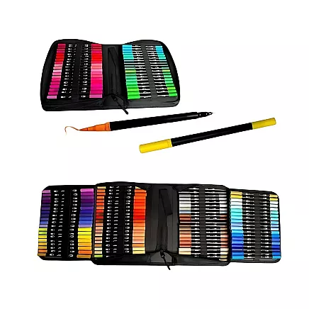 MARKER PEN SET 100 COLOURS WATERCOLOUR MARKERS DOUBLE-SIDED + CASE