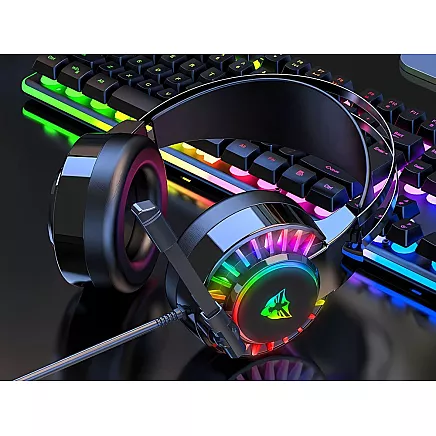 Gaming headphones 7.1 rgb wired in-ear led with microphone