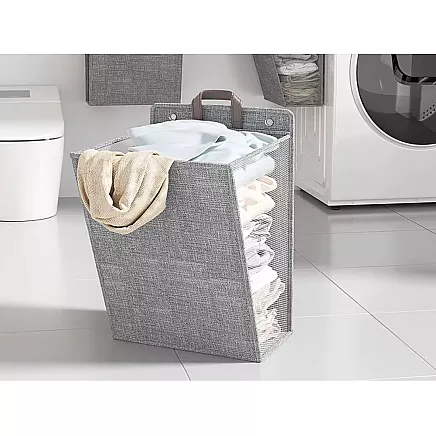 Folding laundry basket for bathroom laundry room wall door grey