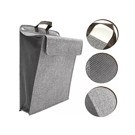Folding laundry basket for bathroom laundry room wall door grey